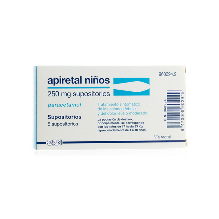 Apiretal niños 250mg supositorios: prospecto, usos y dosis