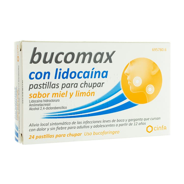 Bucomax para la tos: Pastillas para chupar con lidocaína, sabor miel y limón (Prospecto 2021)