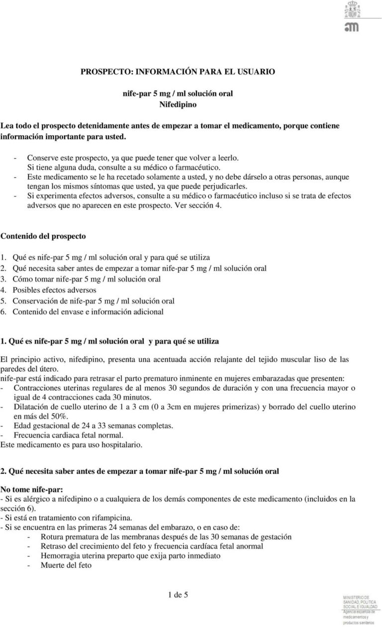 Cuello Borrado al 50: Prospecto Nife-par 5 mg/ml Solución Oral