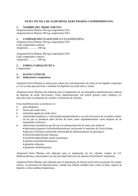 Ficha Técnica Alopurinol Tarbis: Indicaciones, dosis y contraindicaciones