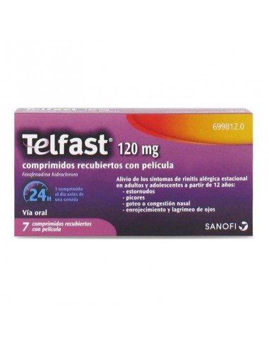 Opiniones sobre Telfast 120: Prospecto y efectos de comprimidos recubiertos con película EFG de fexofenadina Cipla