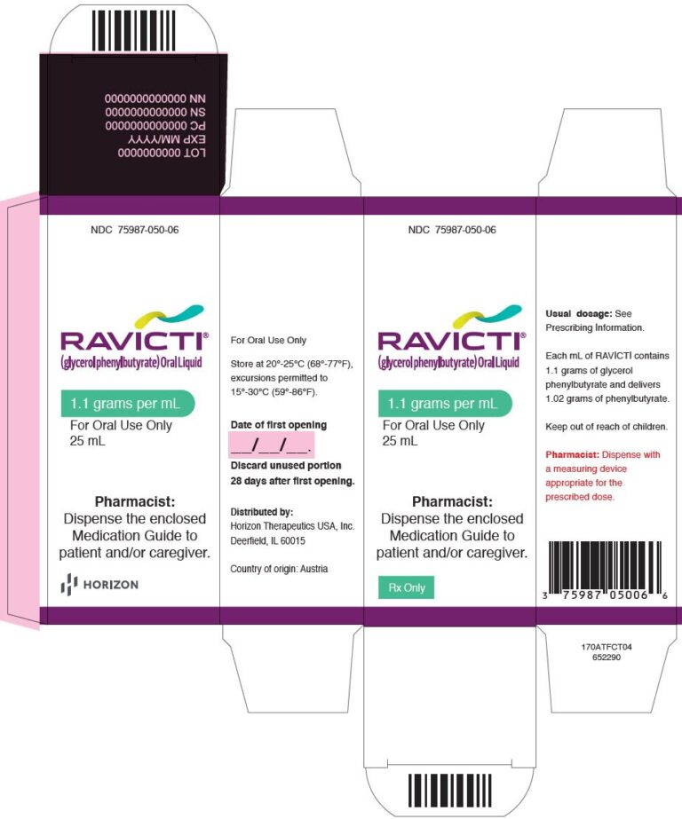 Ravicti 1,1 g/ml: Ficha técnica de líquido oral para uso de sonda nasogástrica