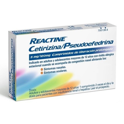 Reactine Cetirizina Pseudoefedrina: Prospecto de Comprimidos de Liberación Prolongada 5mg/120mg