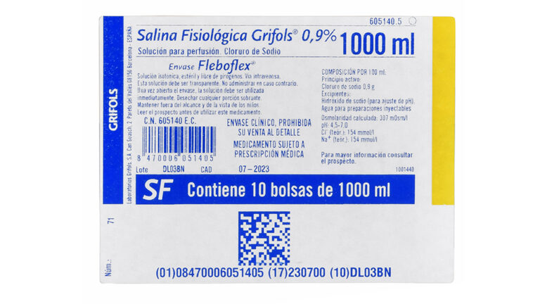 Salina fisiológica Grifols – Ficha técnica de la solución para perfusión al 0,9%
