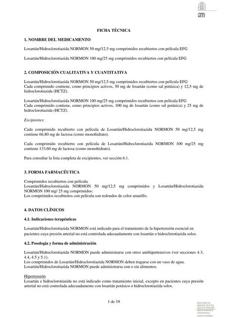 Tratamiento de la rinotraqueitis felina: Ficha técnica de Losartan Teva-Ratiopharm 50 mg comprimidos recubiertos con película EFG